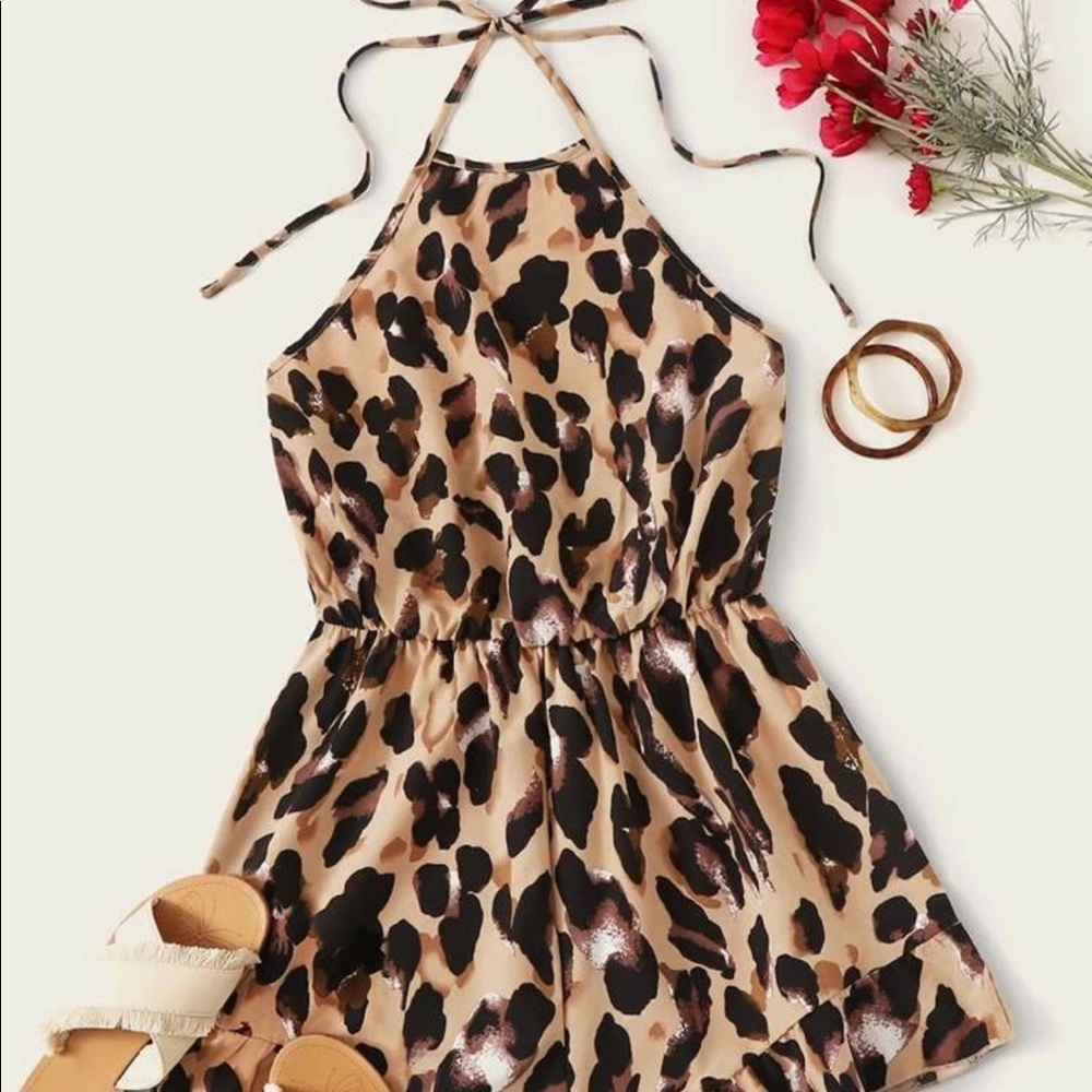 Cheetah Print Halter Strapped Romper